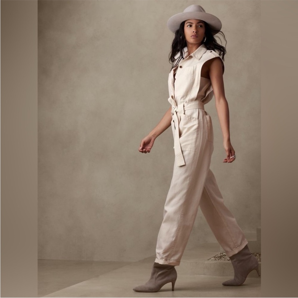 Banana Republic Utility Cargo Beige Jumpsuit